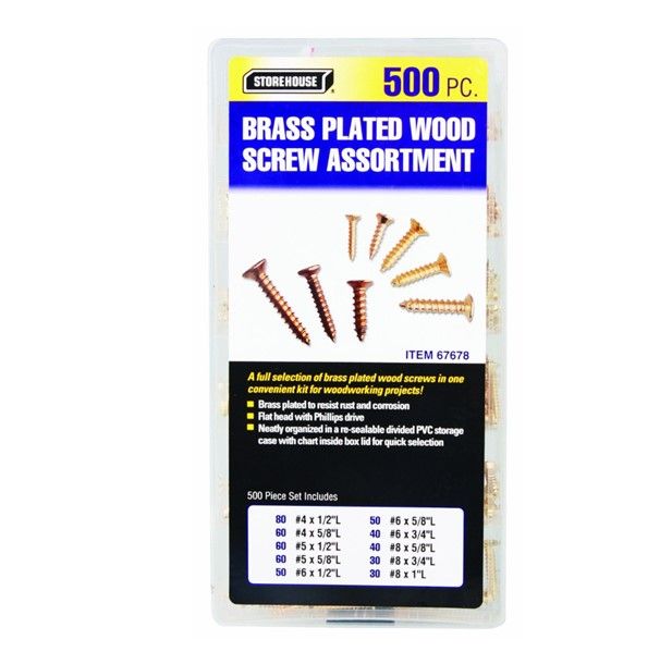36-181 500 piece brass plated wood screw